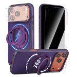 360°Spin Stand Case for iphone 17,Upgrade Pu Leather Protective Case for iphone 17 with Kickstand-Purple