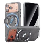 Case for iPhone 17 360° Rotating Stand, Upgraded PU Leather Military-Grade Shock-Resistant Full-Coverage Case with Rotating Stand-Ash