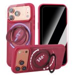 Case for iPhone 17 360° Rotating Stand, Upgraded PU Leather Military-Grade Shock-Resistant Full-Coverage Case with Rotating Stand-Red